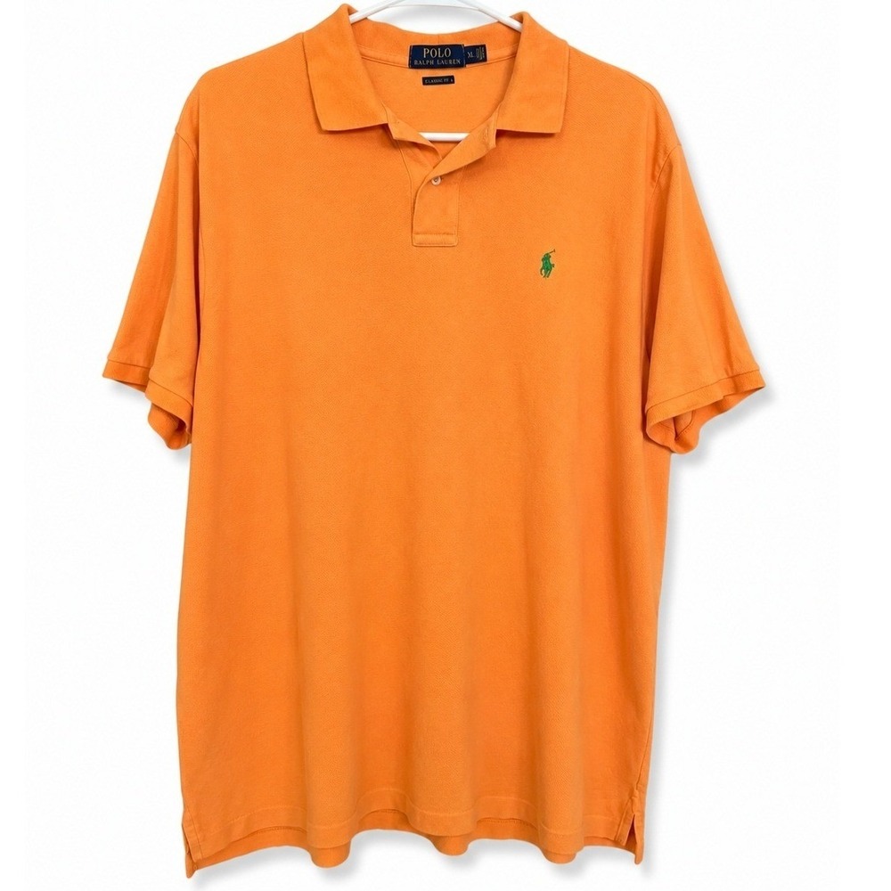 Polo Ralph Lauren Classic Fit Orange Cotton Polo Shirt Men's XL Green Pony